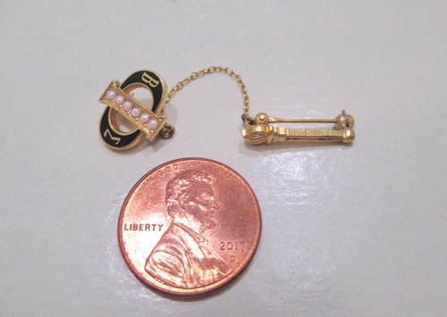 Beta Sigma Phi 10 kt Yellow Gold Seed Pearl Sorority Badge Pin Brooch - Picture 5 of 5