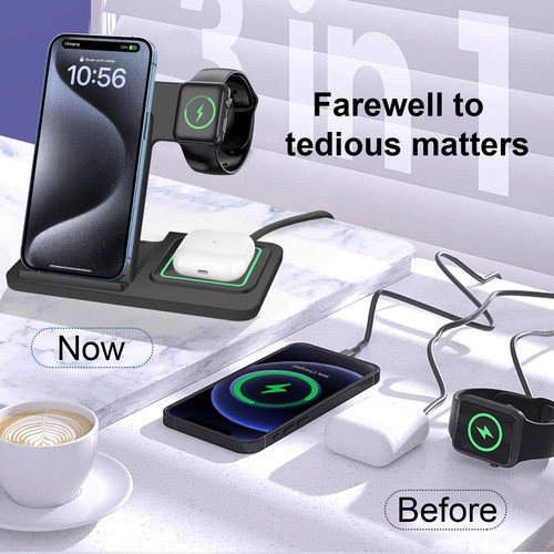 3in1 Wireless Fast Charging Stand 15W Charger Station Fo Apple Watch 9 iPhone 15 - Picture 5 of 20