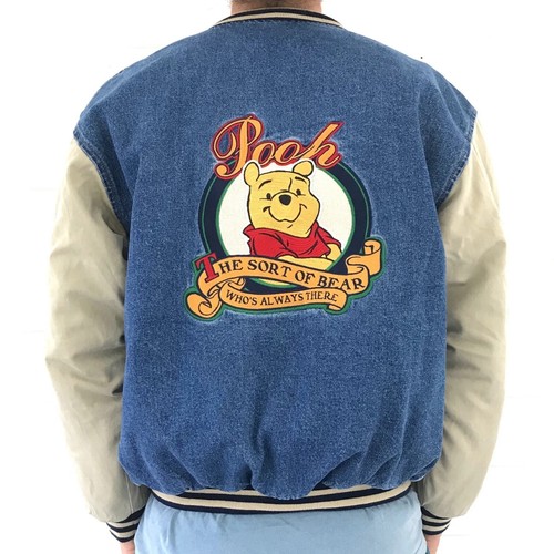 Vintage 90s Unisex Winnie The Pooh Denim Varsity Jacket - Picture 2 of 3