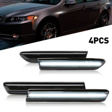 For 2004-08 Acura TL 4PCS Front+Rear White LED Side Marker Lights Lamps Smoked
