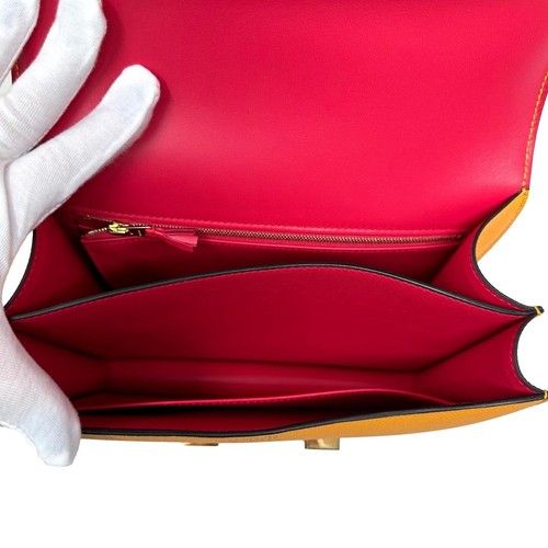 HERMES HSS Constance 24 "Jaune D'or" Yellow & "Rose Shocking" Epsom Leather RGHW - Picture 6 of 12