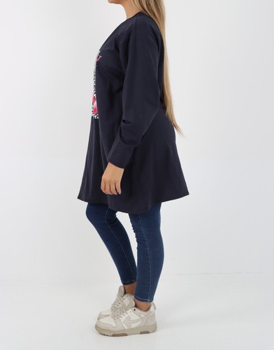 Womens Italian Lagenlook Cherry Animal Round Neck Oversized Cotton Jersey Top - Picture 23 of 29