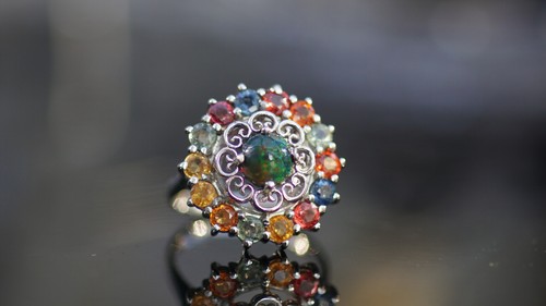 Wunderschöner Silber (925) Ring mit Opal (natur.) und Multicolor Saphir - Gr.19 - Bild 9 von 9