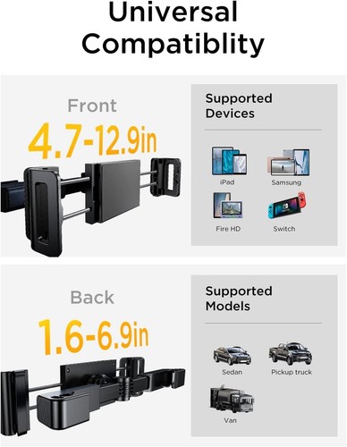 Tablet Holder Car Headrest Holder Rotation Cradle iPad Samsung 4.7-12.9 Inches - Picture 7 of 8