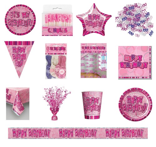 Pink Glitz Birthday Tableware Ages 13-60 Party Supplies Plates Banners Candle - Picture 86 of 91