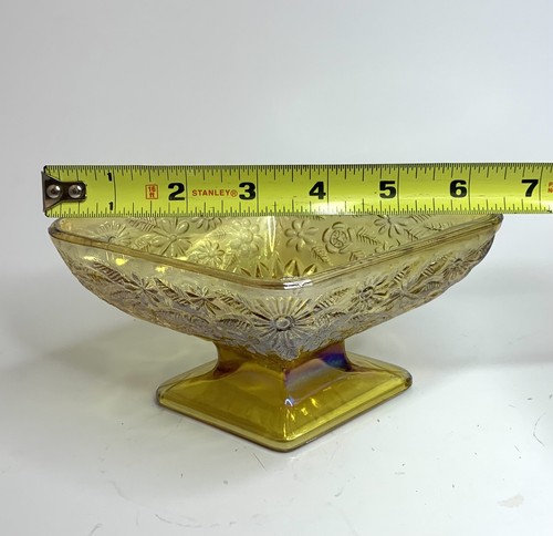 Vintage Indiana Carnival Glass Diamond Shaped Marigold Iridescent Candy Dish - Picture 5 of 6