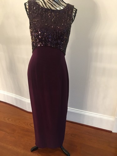 Sequined Evening Gown Holiday Party Dress~Plum/Dee