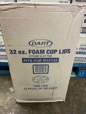 DART 32 OZ Foam Cup Lids Straw Slotted Fits Cup W32T32 Case of 1000 W32SL NEW