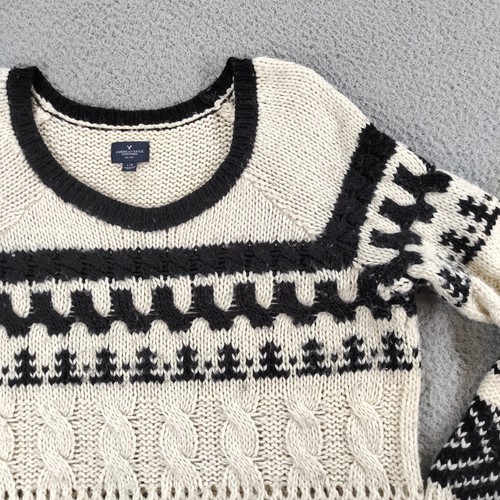 American Eagle Sweater Womens Large Light Stone Blue Cable Knit Nordic - Picture 5 of 23
