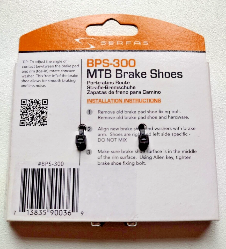Serfas BPS-300 V-Brakes Pastillas Freno Bicicleta-Plateado-Nuevo Foto 3 de 3