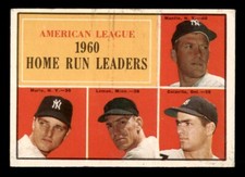1961 Topps Baseball #44 A.L. Home Run Leaders Mantle Maris VG/EX *d4