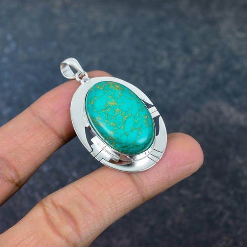 Arizona Turquoise Gemstone Handmade 925 Sterling Silver Jewelry Pendant - Picture 4 of 5