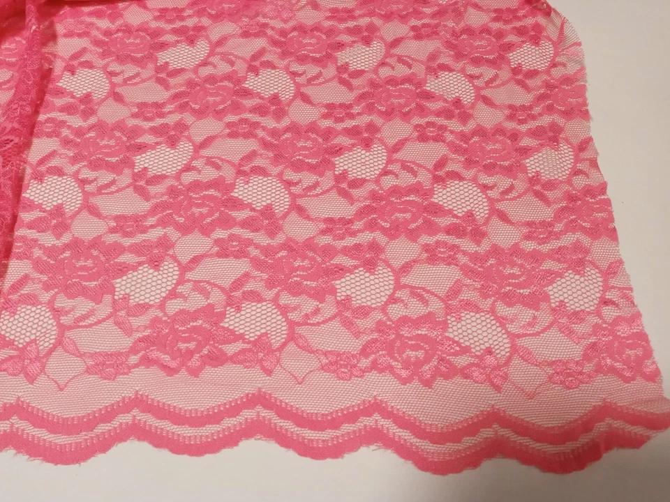1 yard pink lace fabric 37" x 58" sheer floral - Image 2 of 4