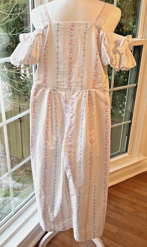 Janie And Jack Summer Girls Floral Jumpsuit White Stripe Off Shoulder Size 10 - Picture 2 of 7