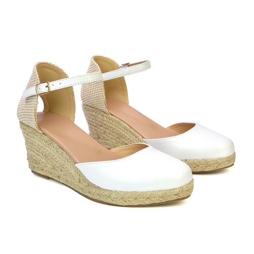 Womens Wedge Espadrille Sandals Ladies Low Heeled Platform Ankle Strap Shoes 3-8 - Picture 21 of 45