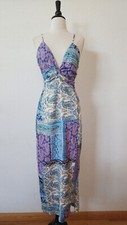 Anthropologie Midi Dress New Size Small XS Linen Blue Floral Italy Greece Boho