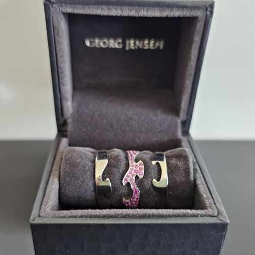 Georg Jensen Fusion Pink Sapphire Centre w. 18ct White Gold Rings x2 Sz 50 Small - Picture 3 of 24