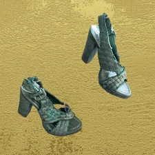 Fauzian Jeunesse Woven Green  Strappy Sandals Block Heel Pumps Eur 36 6