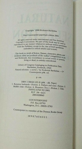 Natural Selection by Frederick Barthelme - 2001 - First Edition Trade Paperback - Foto 3 di 4