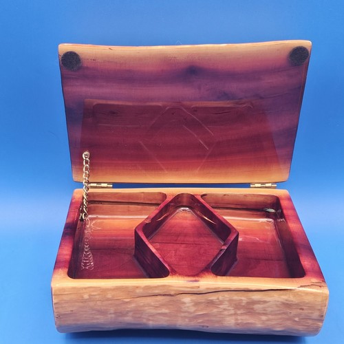 Natural Cedar Wood Jewelry Chest Keepsake Trinket Box Rustic Hand Crafted - Picture 8 of 21