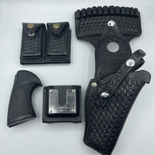 Vtg Basketweave Patrolman Holster Pachmayr Grip Radio Clip Leather Mag Holder