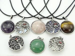 Natural-Gemstone-Reiki-Chakra-Tree-of-Life-Healing-Pendant-Charm-Beads-Silver