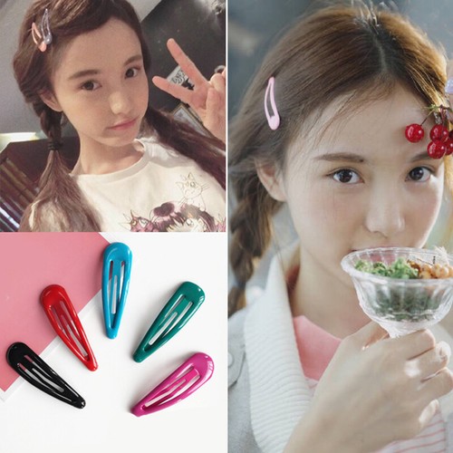 Girls Colorful Hair Clip Glitter Snap Waterdrop Hairpin BB Clip Metal Barrette - Picture 6 of 32
