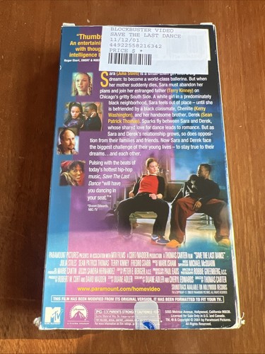 Save the Last Dance Vtg 2001 VHS Tape Paramount Julia Stiles Sean Patrick Thomas - Picture 2 of 2