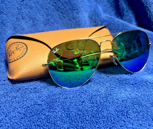 Ray Ban Aviator Sunglasses RB3026 62mm Green Flash Lenses with Gold Frame