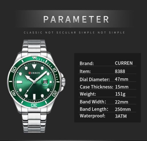 Marca CURREN Relojes para hombre Reloj de pulsera de acero Calendario Fecha Negocios Relojes para hombre - Imagen 5 de 18