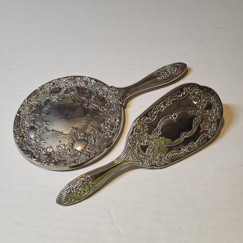 Vtg Hair Brush And Mirror Set (2) Vanity Silver Plated Victorian DME - Picture 3 of 5