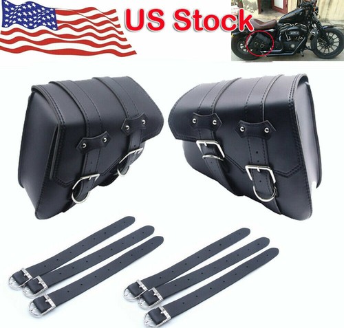 Pair Motorcycle PU Leather Side Saddle Bags L+R For Harley Sportster XL 883 1200 - Afbeelding 10 van 10