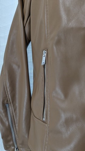NEW APT 9 Womens Faux Brown Leather Jacket Moto Biker Coat Size Small Zip Front - Bild 3 von 12