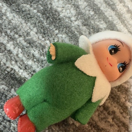 Mini Elf Baby Christmas Toddler Holiday Green 4” Miniature Prop Shelf New - Picture 8 of 9
