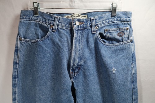 Harley Davidson Straight Leg Blue Denim Jeans Mens Pants Size 34X36 Distressed - Picture 4 of 10