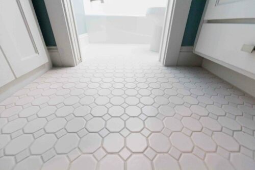 Octagon 2" Retro Porcelain White Matte Floor Mosaic Tile, 11.5x11.5 (BOX OF 10) - Picture 5 of 8