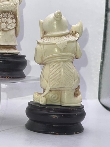 Wise Men Fuk Luk, Sau with Wooden Base Stand Vintage Resin Set of 2 - Picture 4 of 8