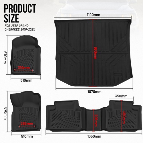 3D Floor Mats Liner Set W/ Trunk Mat for Jeep Grand Cherokee 2016-21 All Weather - Picture 4 of 17