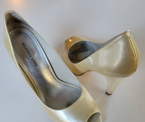 Gianni Bini shoes Women Sz 8.5 M pumps Light Yellow Heels Peep Toe Upper Leather - Picture 8 of 12