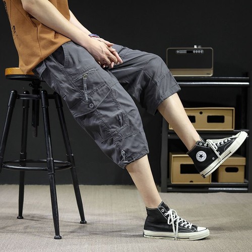 Mens 3/4 Shorts Elasticated Waist Long Length Cargo Combat Three Quarter Pants - Picture 14 of 19