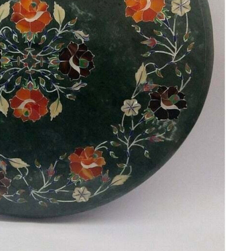 24" Green Marble Coffee Table Top Luxury Multi Stones Floral Inlay Art Home Deco - Picture 5 of 9