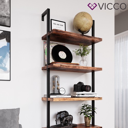 Loft Libreria Scaffale da parete Scaffale da scala 5 ripiani Legno vintage Vicco - Foto 5 di 7