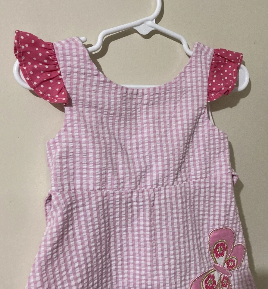Vestido Bebé Ediciones Raras Talla 12 Meses Rosa Verde Blanco Mariposa Sin Mangas Foto 2 de 4