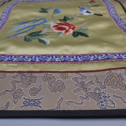 Tapiz bordado seda chino vintage pájaro azul flores montaña 11x13 - Imagen 7 de 9