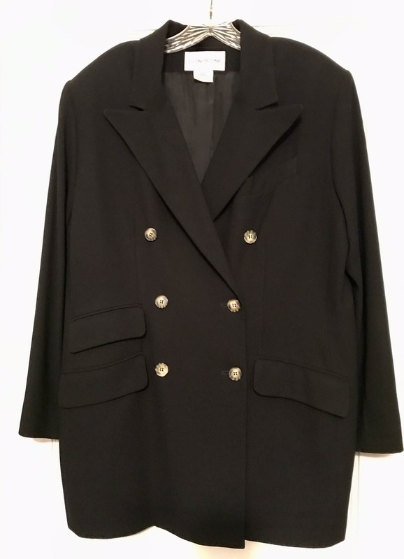 EUC Evan Picone Size 14W Double Breasted Long Black Fully Lined Jacket Blazer