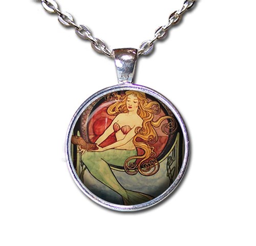 Shell Bikini Mermaid Mystic Nautical Sea - Handmade ROUND Glass Pendant Necklace - Picture 7 of 10