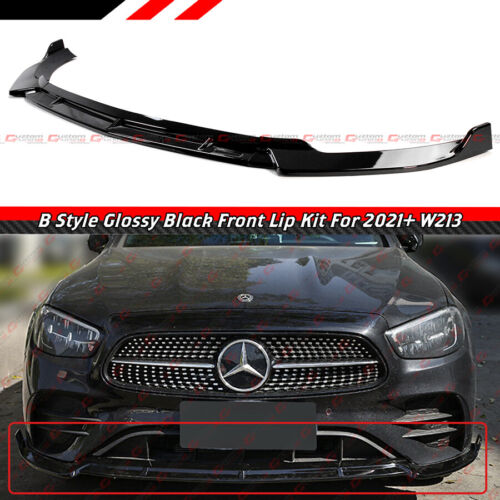For 2021-23 Mercedes Benz W213 E300 E53 AMG Gloss Black B Style Front Bumper Lip - Picture 2 of 6
