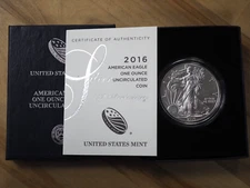 2016 American Eagle One Ounce Silver Uncirculated Coin w/ Box/COA - FREE SHIP!