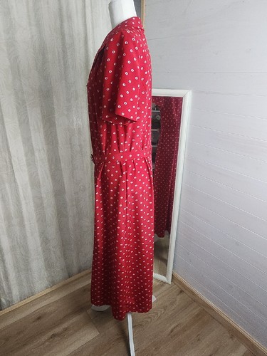 Leslie Fay Red white vtg 80s maxi shoulder pads brass button up belted dress 14 - Picture 5 of 13