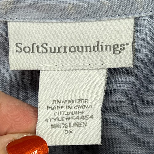 Soft Surroundings Shirt Damen 3x blau Leinen Biesenfalte Lux Prairie Lagenlook - Bild 5 von 11
